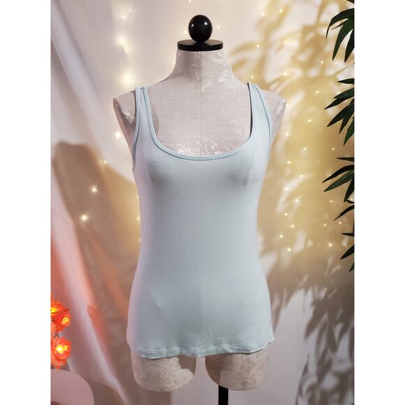 Lord & Taylor 2 Piece Blouse Tank Set Pastel Aqua Blue Top Womens Size M Petite - Picture 5 of 8